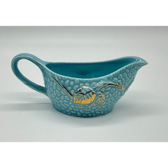 Vintage Wade Golden Turquoise Small Gravy Boat w Under Plate Gold Teal B - Picture 5 of 10